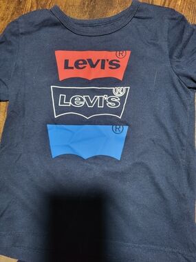 Levi's Navy Blue Kids Tee with Red, White, and Blue Logos